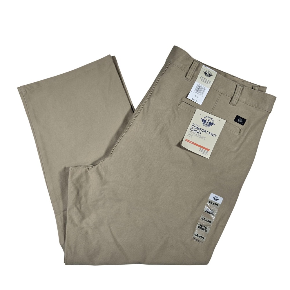 Dockers Mens 46x30 Big & Tall Comfort Knit Chino Smart 360 Straight Fit Khaki